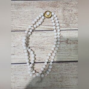 Vintage Double Strand Beaded Glass Necklace With Gold Plated Box Clasp